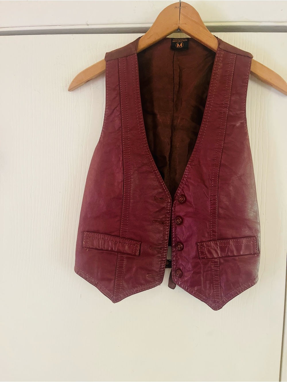 VTG 70s Leather Ox Blood Crop Festival Biker Hippie India Vest Xs